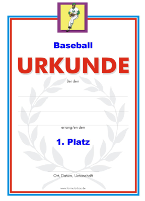 Urkunden Sportarten: Urkunde Baseball 2. PNG Datei