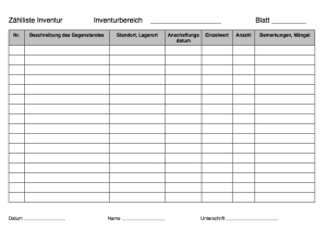 Gewerbe, Geschäft: Inventurliste, Querformat (PDF). PDF Datei