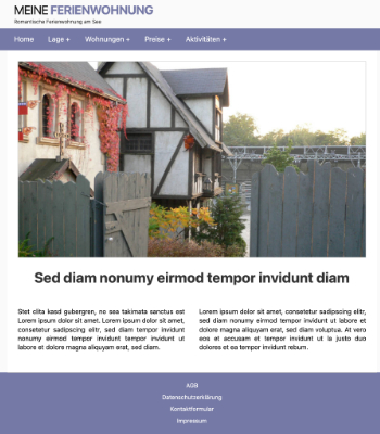 Website Templates: Website Template Ferienwohnung 'Lila'. HTML Datei