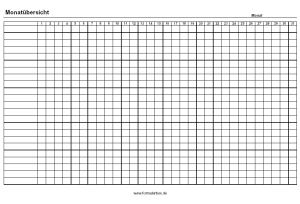 Organisieren, Planen: Monatsplanung, Spalten von 1 bis 31. PDF Datei