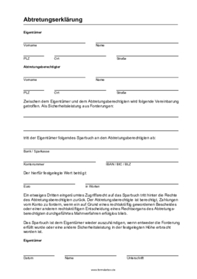 Finanzen: Abtretungserklärung, Sparbuch (PDF). PDF Datei