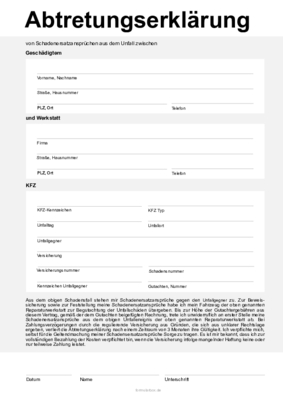 Fahrzeuge, Boote: Abtretungserklärung für KFZ-Reparaturkosten. PDF Datei