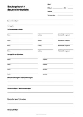 Immobilien: Bautagebuch, Baustellenbericht (PDF). PDF Datei