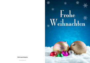 Grußkarten: Weihnachtskarte Foto 'Blau mit goldene Weihnachtskugeln'. PDF Datei