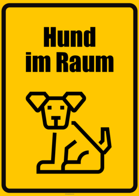 Schilder, Tafeln: Hinweisschild Hund im Raum, Gelb. PDF Datei