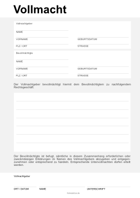 Sonstiges: Allgemeine Vollmacht, Generalvollmacht. PDF Datei