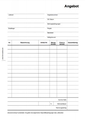Gewerbe, Geschäft: Angebot, Formular. PDF Datei