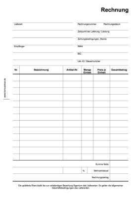 Gewerbe, Geschäft: Rechnung, Formular. PDF Datei