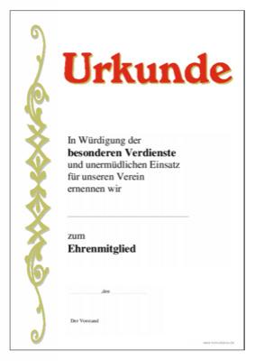Urkunden Ehrung: Urkunde Ehrenmitglied, Verdienste. PDF Datei