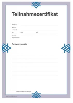 Diplome, Zertifikate: Teilnahmezertifikat. PDF Datei