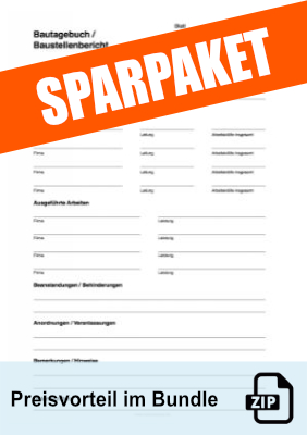 Immobilien: Bautagebuch und Baustellenbericht (PDF), Sparpaket. ZIP Datei