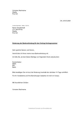 Änderung Bankverbindung (Word) kostenlos herunterladen Änderung Bankverbindung (Word)