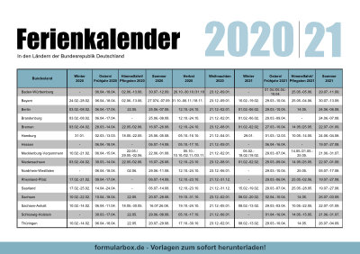Ferienkalender 2020/2021 (PDF) | formularbox.de