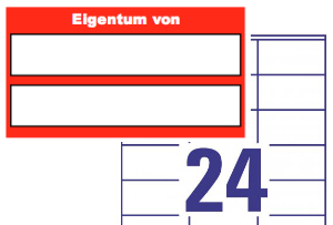 Zweckform-Etikett 3422: Eigentum von ... (Rot) Aufkleber Eigentum von für Zweckform 3422 in Rot. 3 x 8 Etiketten, 70 mm x 35 mm.