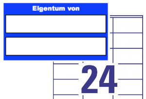 Zweckform-Etikett 3422: Eigentum von ... (Blau) Aufkleber Eigentum von ... für Zweckform 3422 in Blau. 3 x 8 Etiketten, 70 mm x 35 mm.
