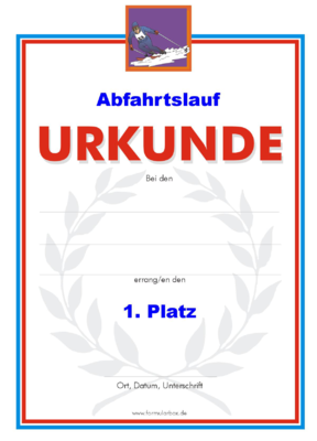 Abfahrtslauf Urkunden (51 Stück) - Das Set 'Abfahrtslauf' besteht aus Urkunden für die Platzierung 1 bis 3.