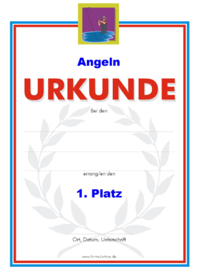 Angeln Urkunden (51 Stück) - Das Set 'Angeln' besteht aus Urkunden für die Platzierung 1 bis 3.