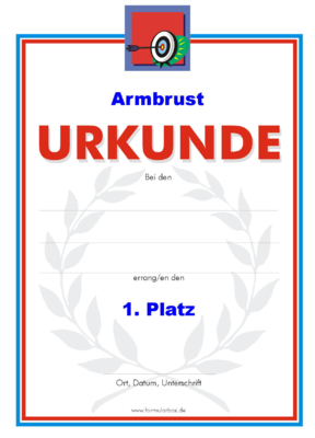 Armbrust Urkunden (51 Stück) - Das Set 'Armbrust' besteht aus Urkunden für die Platzierung 1 bis 3.