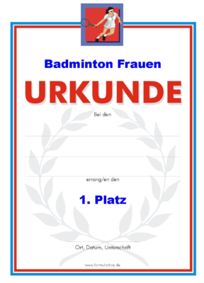Badminton Urkunden, Frauen (51 Stck) - Das Set 'Badminton Damen' besteht aus Urkunden fr die Platzierung 1 bis 3.