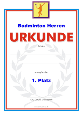 Urkunden Sportarten: Urkunde Badminton, Herren. PNG Datei