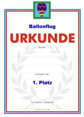 Urkunden Sportarten: Urkunde Ballonflug. PNG Datei