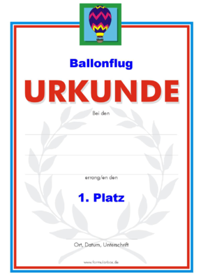 Ballonflug Urkunden (51 Stück) - Das Set 'Ballonflug' besteht aus Urkunden für die Platzierung 1 bis 3.