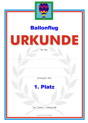 Ballonflug Urkunden (51 Stck) - Das Set 'Ballonflug' besteht aus Urkunden fr die Platzierung 1 bis 3.