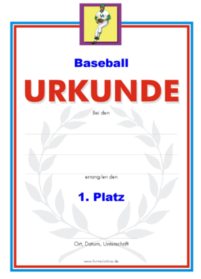Baseball Urkunden 2 (51 Stck) - Das Set 'Baseball' besteht aus mehreren Urkunden fr die Platzierung 1 bis 3.