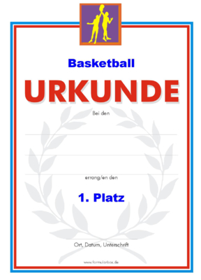 Urkunden Sportarten: Urkunde Basketball. PNG Datei