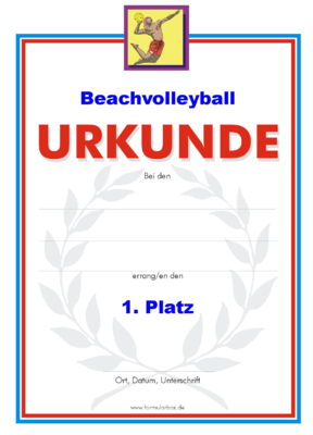 Urkunden Sportarten: Urkunde Beachvolleyball. PNG Datei
