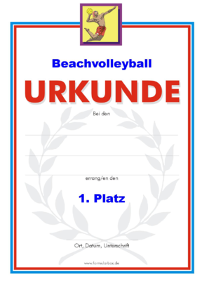 Beachvolleyball Urkunden (51 Stck) - Das Set 'Beachvolleyball' besteht aus Urkunden fr die Platzierung 1 bis 3.