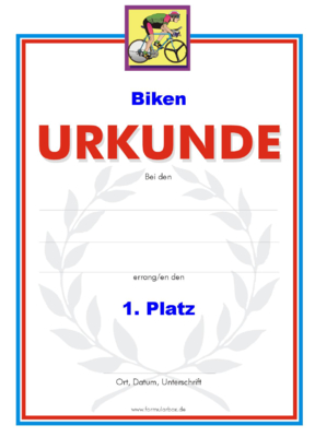 Urkunde Radsport, Biken 51 Biken-Urkunden. Das Set Biken besteht aus Urkunden für die Platzierung 1 bis 3.