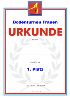 Urkunden Sportarten: Urkunde Bodenturnen, Frauen. PNG Datei