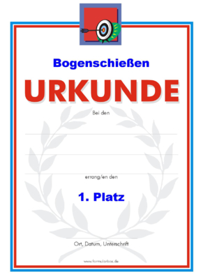 Urkunde Bogenschießen 51 Bogenschießen-Urkunden. Das Set Bogensport Bogenschießen besteht aus Urkunden für die Platzierung 1 bis 3.