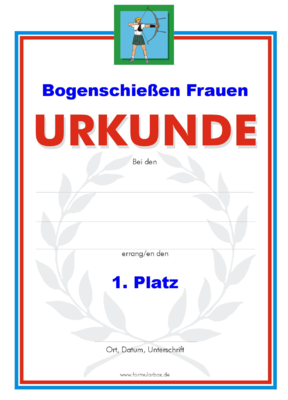 Bogenschieen Urkunden, Frauen (51 Stck) - Das Set 'Bogenschieen Frauen' besteht aus Urkunden fr die Platzierung 1 bis 3.