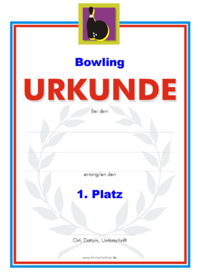 Urkunden Sportarten: Urkunde Bowling, Kugel. PNG Datei