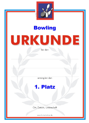 51 Bowlingurkunden. Das Urkunden-Set Bowling besteht aus Urkunden (Pins) für die Platzierung 1 bis 3.
