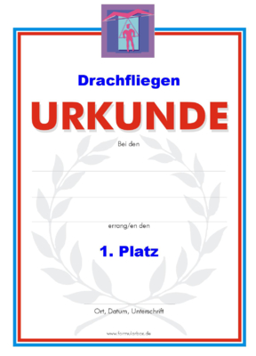 Urkunden Sportarten: Urkunde Drachenfliegen. PNG Datei