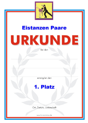 Urkunde Eistanzen Paare 51 Eistanzen-Urkunden. Das Set Eistanzen Paare besteht aus Urkunden für die Platzierung 1 bis 3.