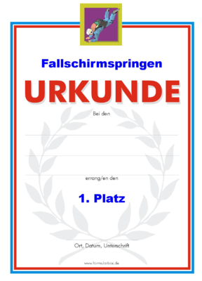 Urkunden Sportarten: Urkunde Fallschirmspringen. PNG Datei