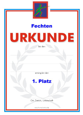 Urkunde Fechten 51 Fechten-Urkunden. Das Set Fechten besteht aus Urkunden für die Platzierung 1 bis 3.