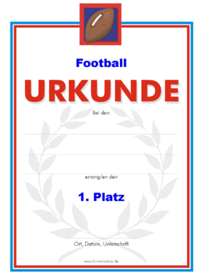 Urkunden Sportarten: Urkunde Football 1. PNG Datei