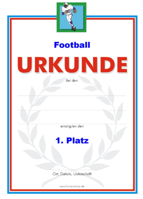 Urkunde Football 2 51 Football-Urkunden. Das Set Football 2 besteht aus Urkunden für die Platzierung 1 bis 3.