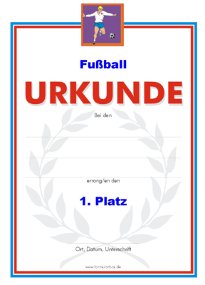 Fuball Urkunden (51 Stck) - 51 Fuball-Urkunden mit weiem Spieler. Das Set 'Fuball 2' besteht aus Urkunden fr die Platzierung 1 bis 3.