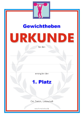 Gewichtheben Urkunden 2 (51 Stck) - Das 'Gewichtheben' Set besteht aus Urkunden fr die Platzierung 1 bis 3.