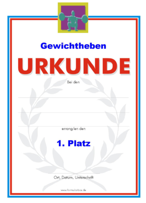 Urkunde Gewichtheben 3 51 Gewichtheben-Urkunden. Das Set Gewichtheben 3 besteht aus Urkunden für die Platzierung 1 bis 3.