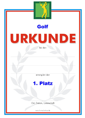 Urkunden Sportarten: Urkunde Golf. PNG Datei