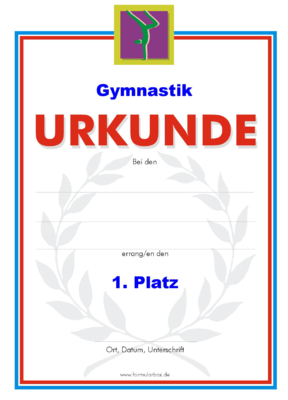 Urkunden Sportarten: Urkunde Gymnastik 1. PNG Datei
