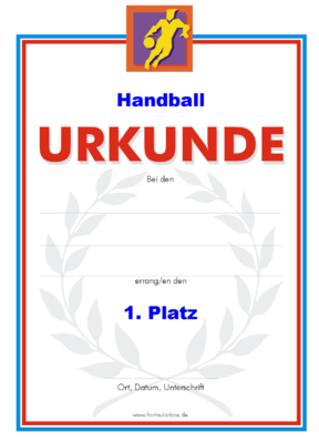 Urkunden Sportarten: Urkunde Handball. PNG Datei