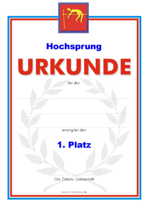 Urkunde Hochsprung, Herren 51 Hochsprung-Urkunden. Das Set Hochsprung Herren besteht aus Urkunden für die Platzierung 1 bis 3.